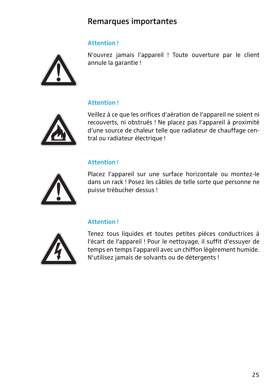 Remarques importantes, Attention | Sennheiser Antenna Splitter ASP 2 User Manual | Page 27 / 49