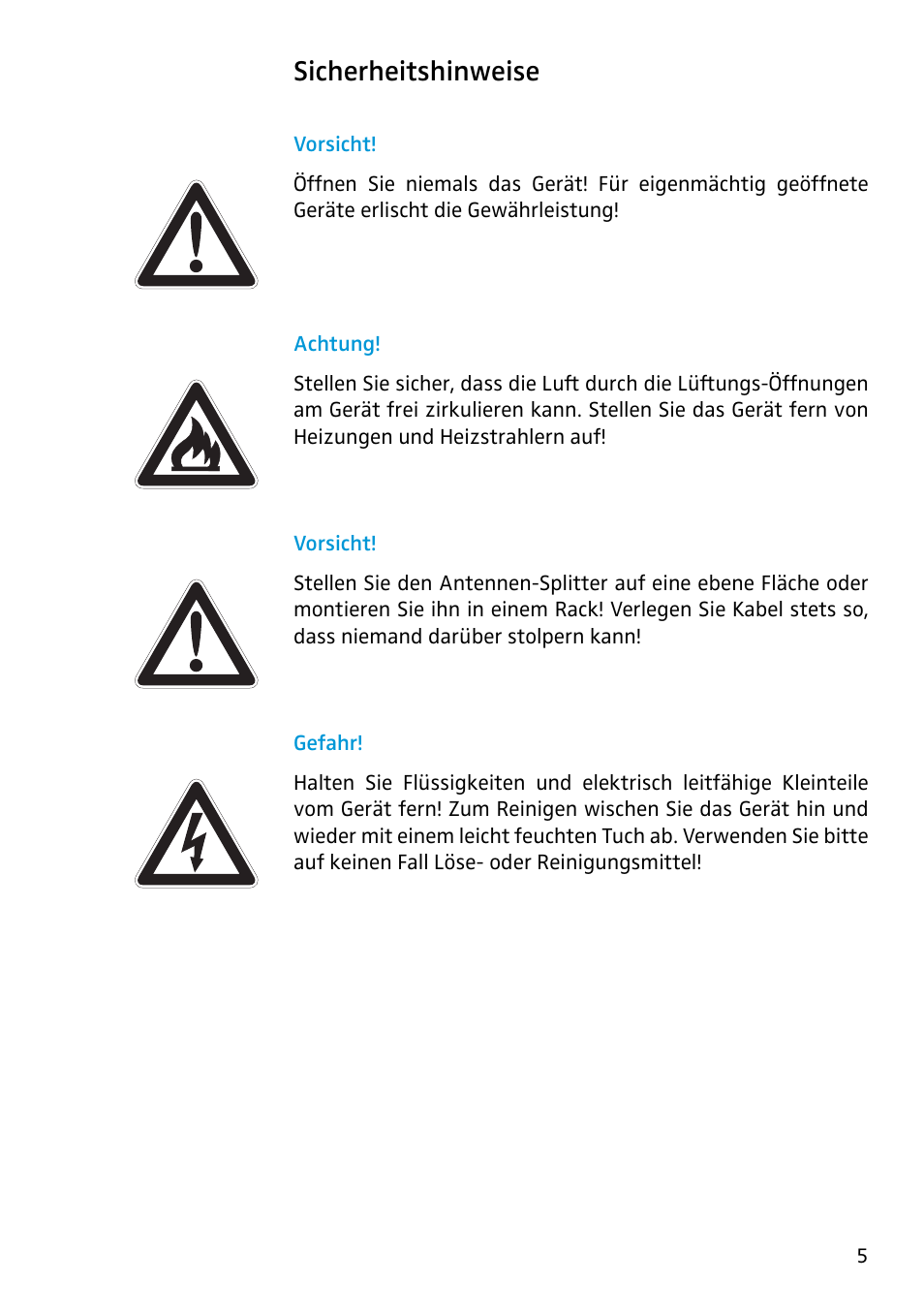 Sicherheitshinweise, Vorsicht, Achtung | Gefahr | Sennheiser Antenna Splitter ASP 2 User Manual | Page 3 / 49