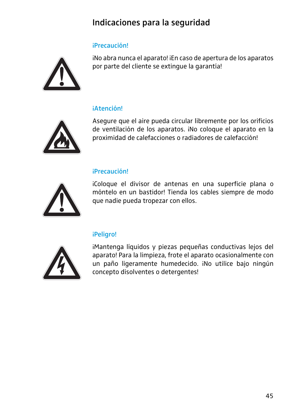 Indicaciones para la seguridad, Precaución, Atención | Peligro | Sennheiser Antenna Splitter ASP 2 User Manual | Page 39 / 49