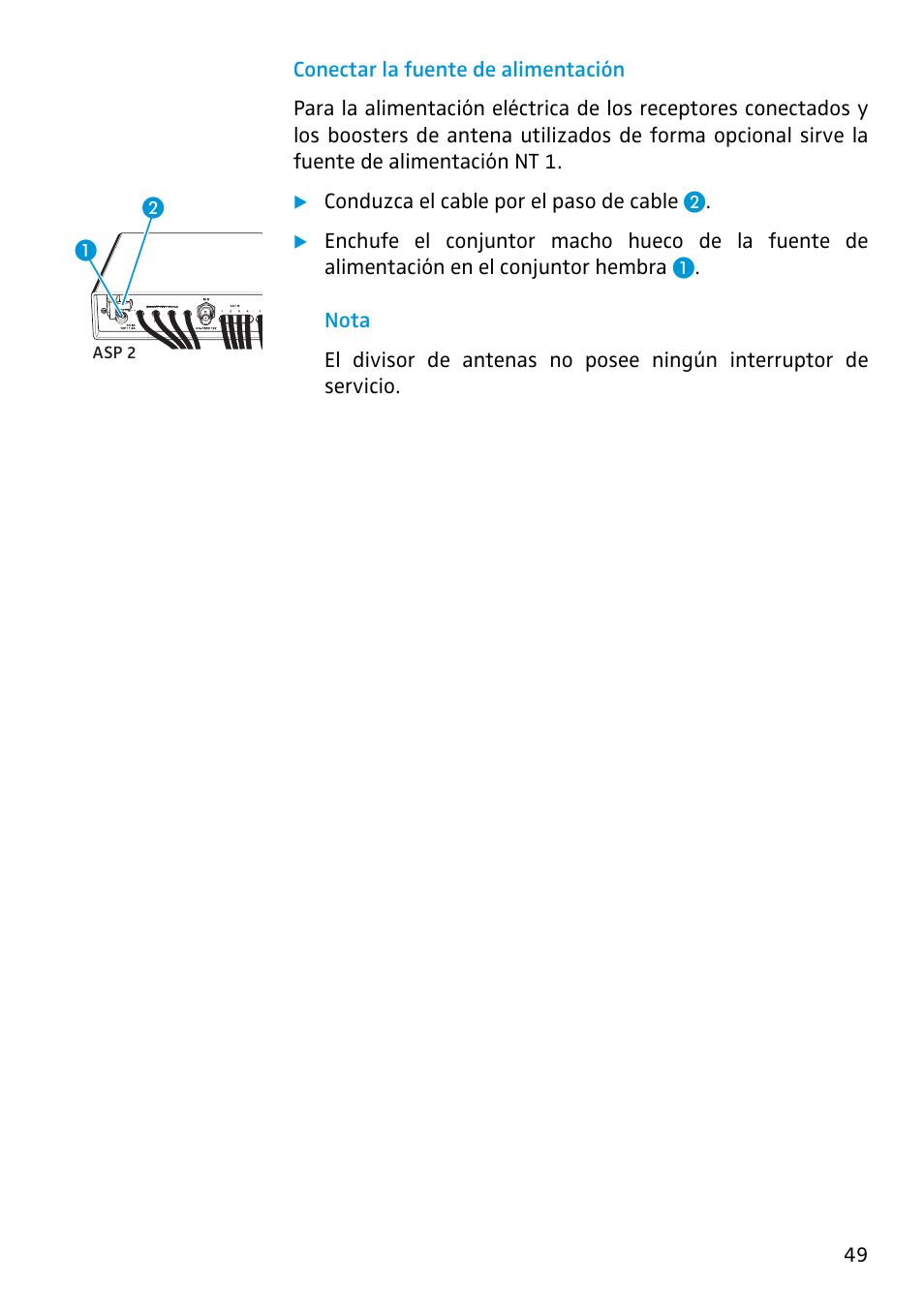 Conectar la fuente de alimentación | Sennheiser Antenna Splitter ASP 2 User Manual | Page 43 / 49