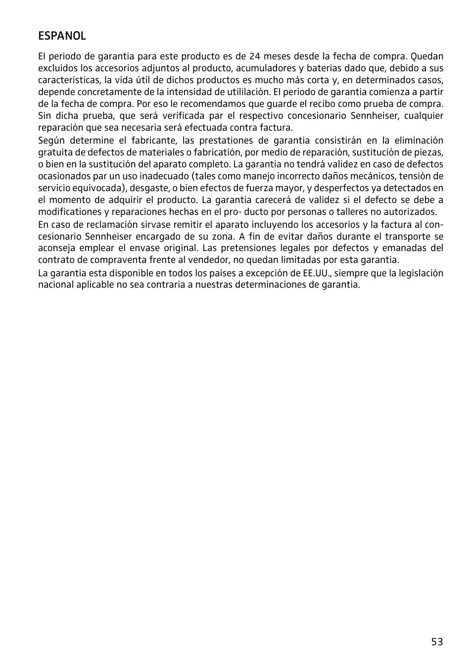 Garantía | Sennheiser Antenna Splitter ASP 2 User Manual | Page 47 / 49