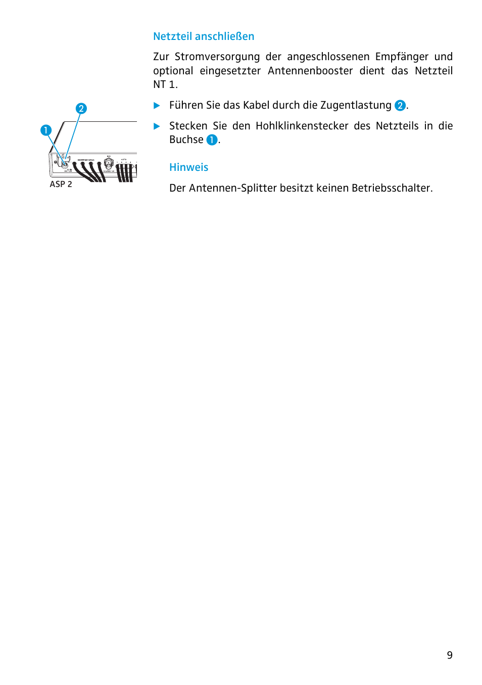 Netzteil anschließen | Sennheiser Antenna Splitter ASP 2 User Manual | Page 7 / 49