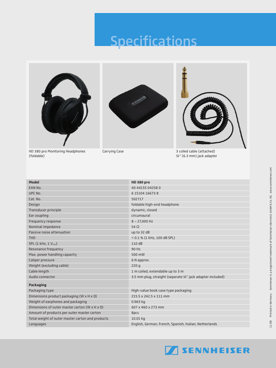 Specifications | Sennheiser HD 380 Pro User Manual | Page 2 / 2