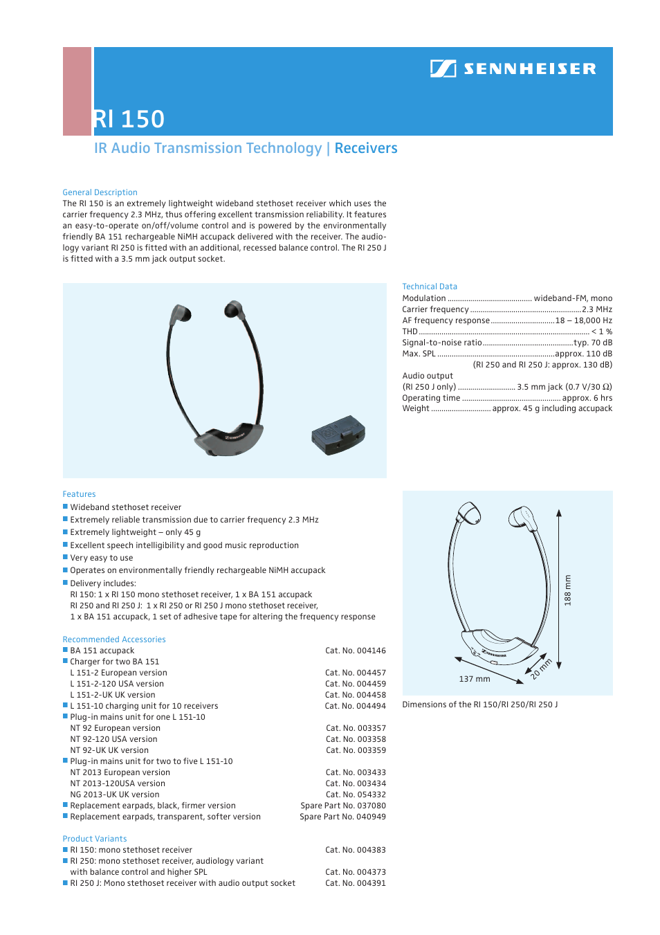 Sennheiser RI 150 User Manual | 2 pages