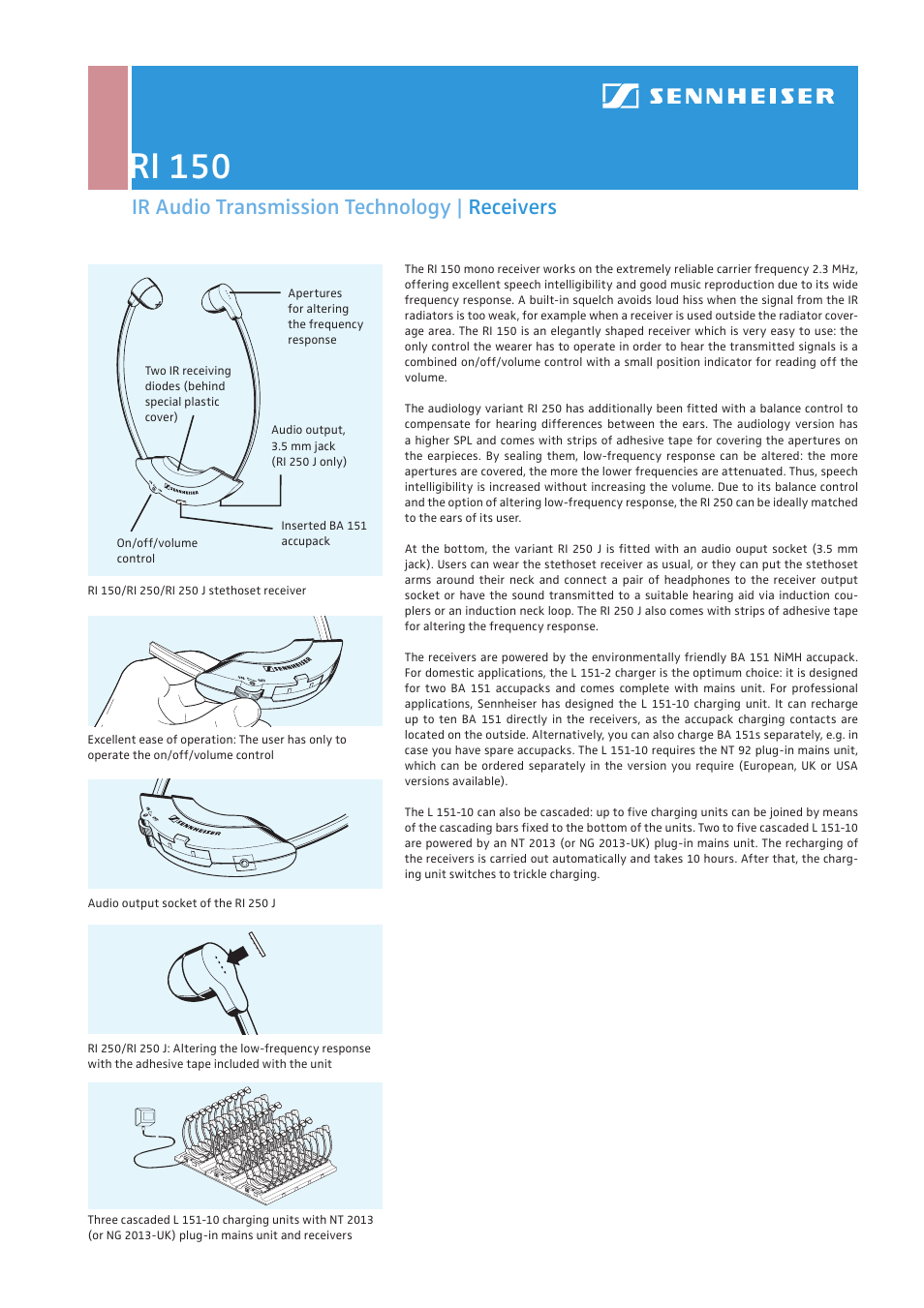 Ri 150, Ir audio transmission technology | receivers | Sennheiser RI 150 User Manual | Page 2 / 2