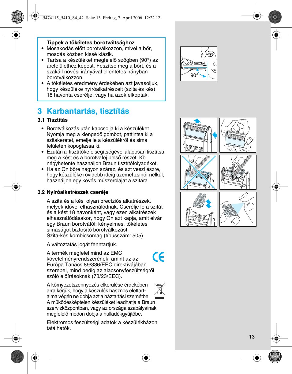 3 karbantartás, tisztítás | Braun 5410 User Manual | Page 13 / 36