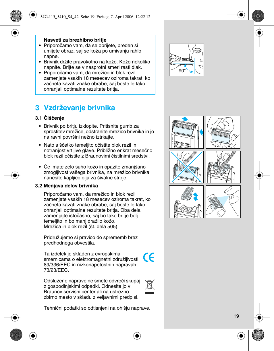 3 vzdrïevanje brivnika | Braun 5410 User Manual | Page 19 / 36