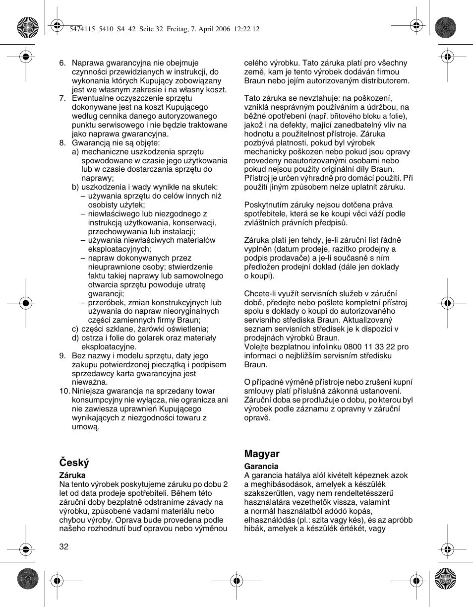 Âesk, Magyar | Braun 5410 User Manual | Page 32 / 36