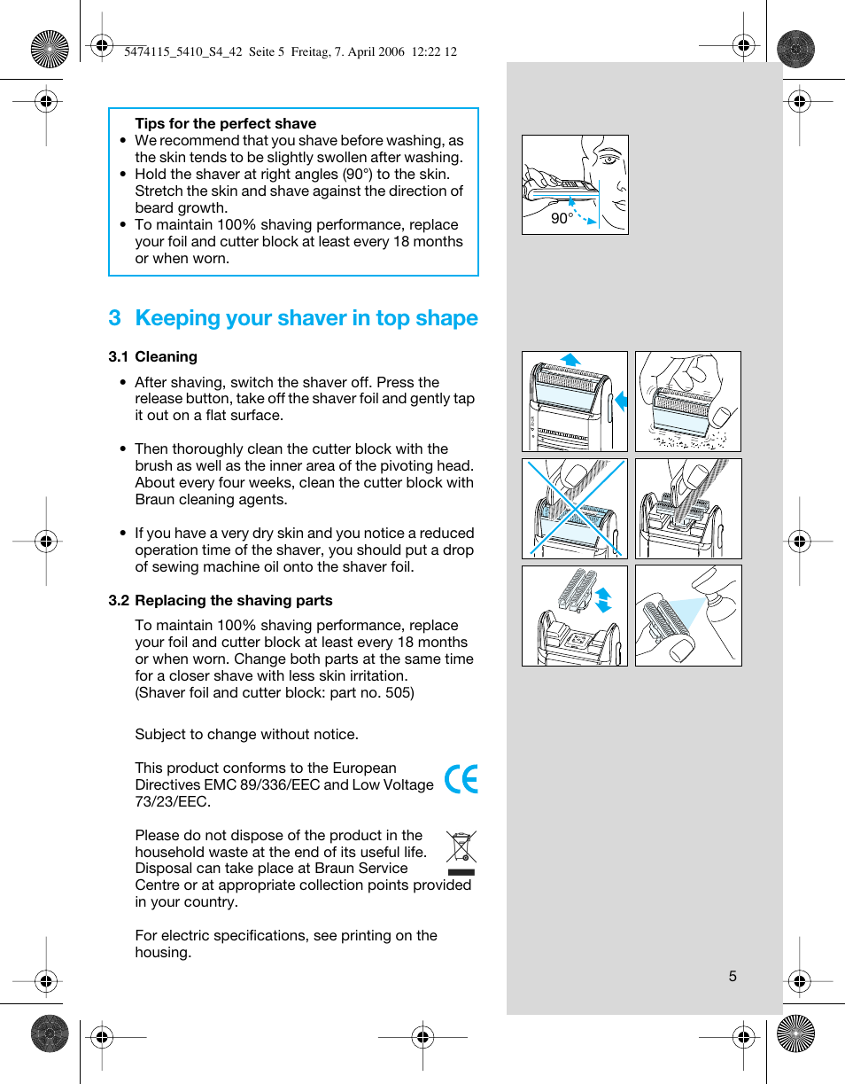 3 keeping your shaver in top shape | Braun 5410 User Manual | Page 5 / 36