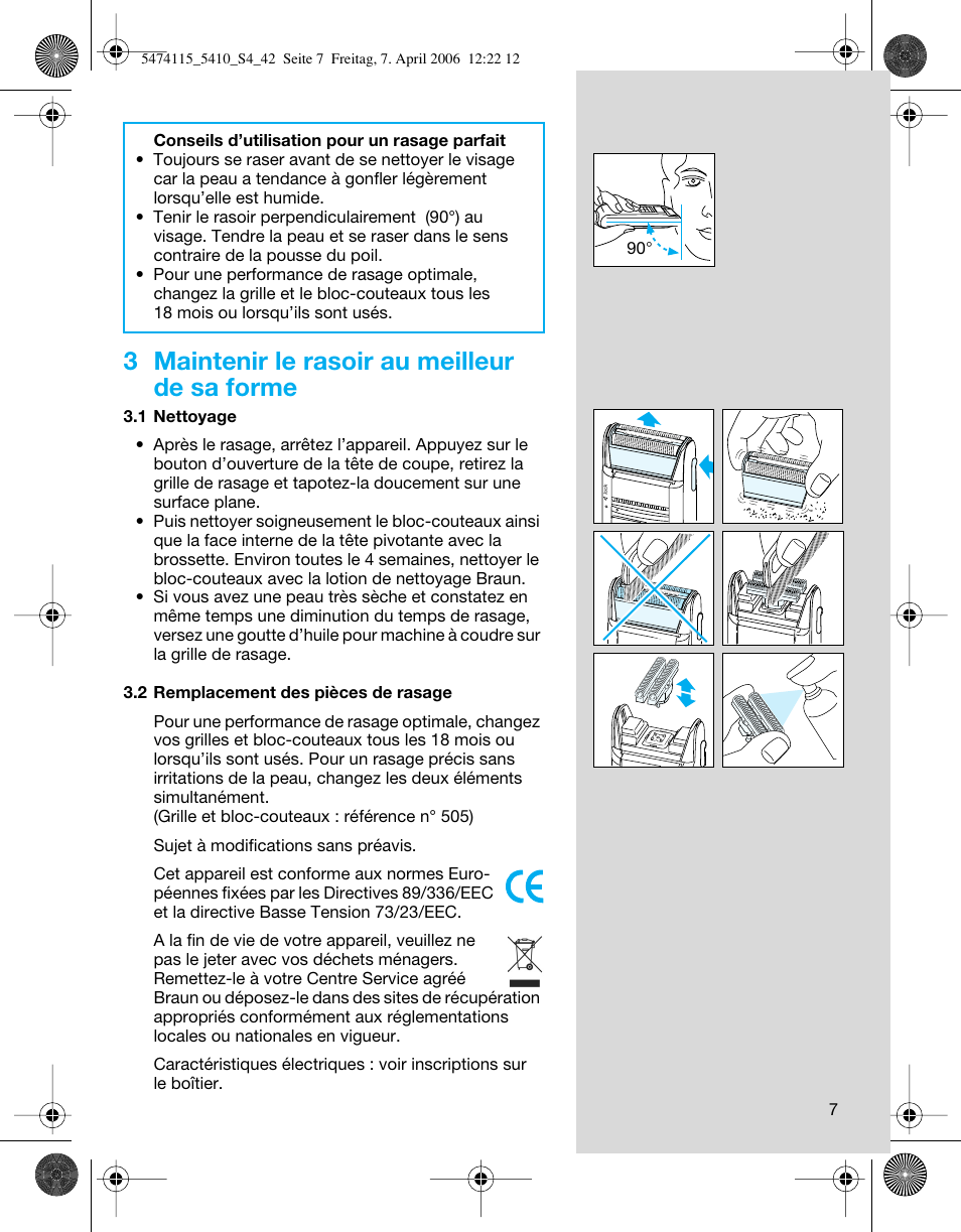 3 maintenir le rasoir au meilleur de sa forme | Braun 5410 User Manual | Page 7 / 36