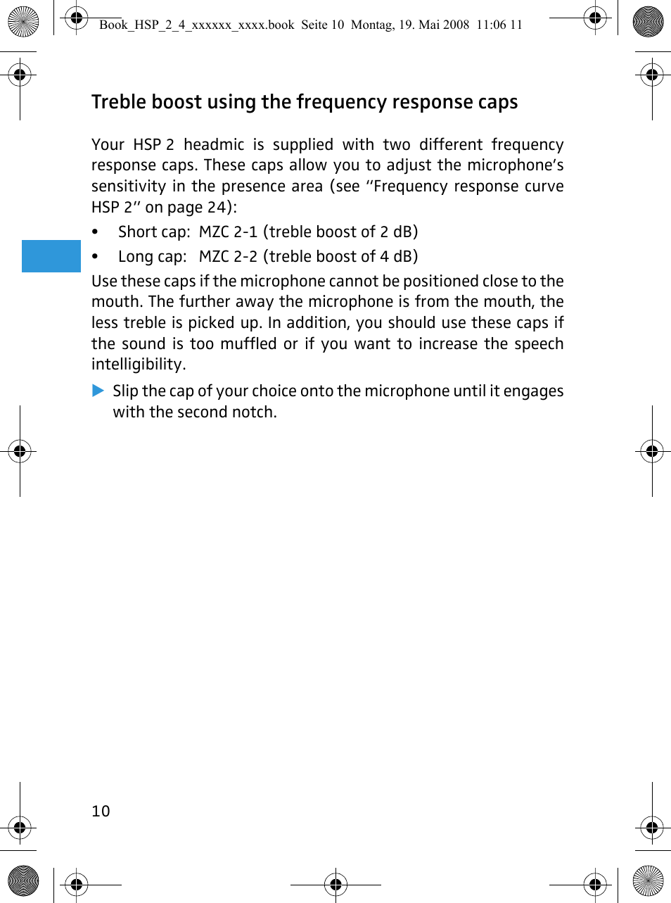 Treble boost using the frequency response caps | Sennheiser HSP 4  EN User Manual | Page 11 / 29