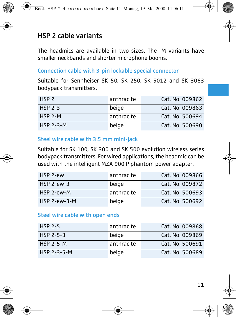Hsp 2 cable variants | Sennheiser HSP 4  EN User Manual | Page 12 / 29