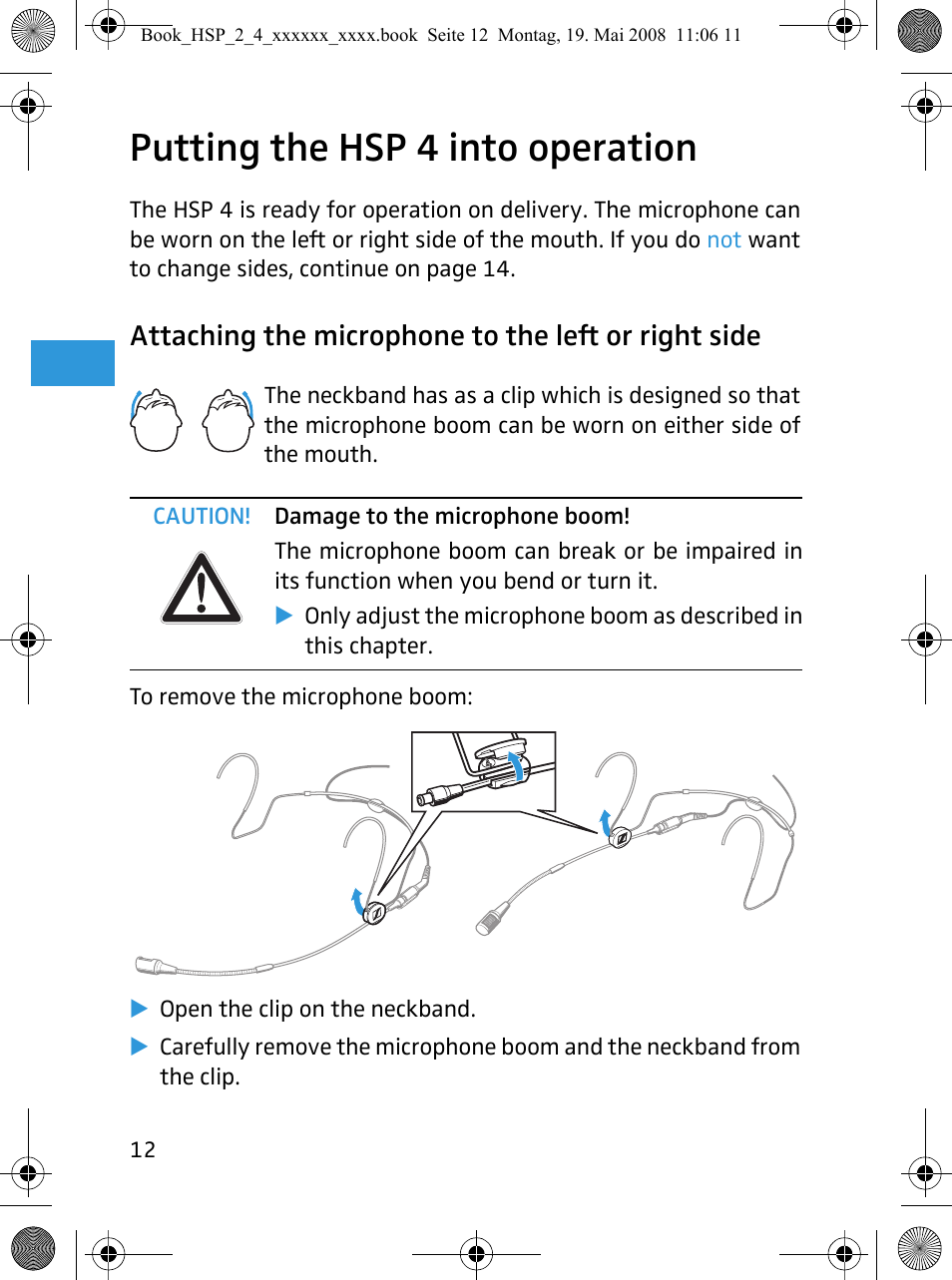 Putting the hsp 4 into operation, Attaching the microphone to the left or right side | Sennheiser HSP 4  EN User Manual | Page 13 / 29