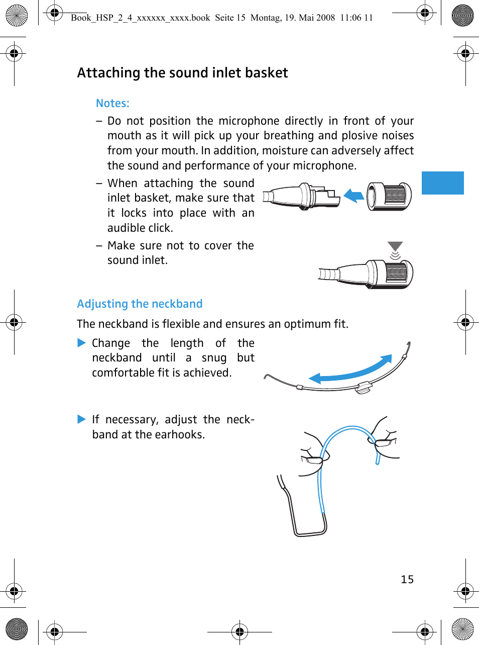 Attaching the sound inlet basket | Sennheiser HSP 4  EN User Manual | Page 16 / 29