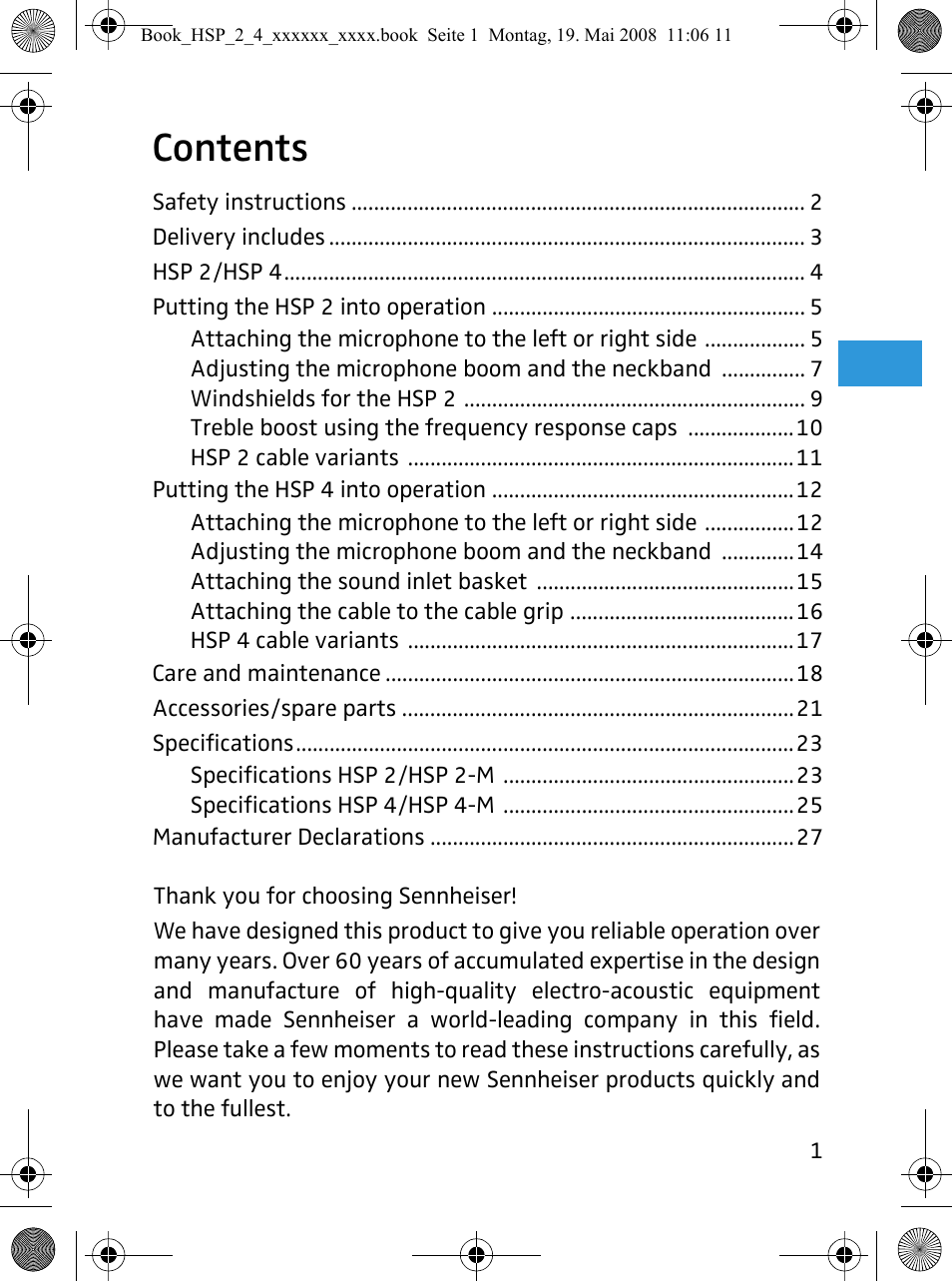 Sennheiser HSP 4  EN User Manual | Page 2 / 29