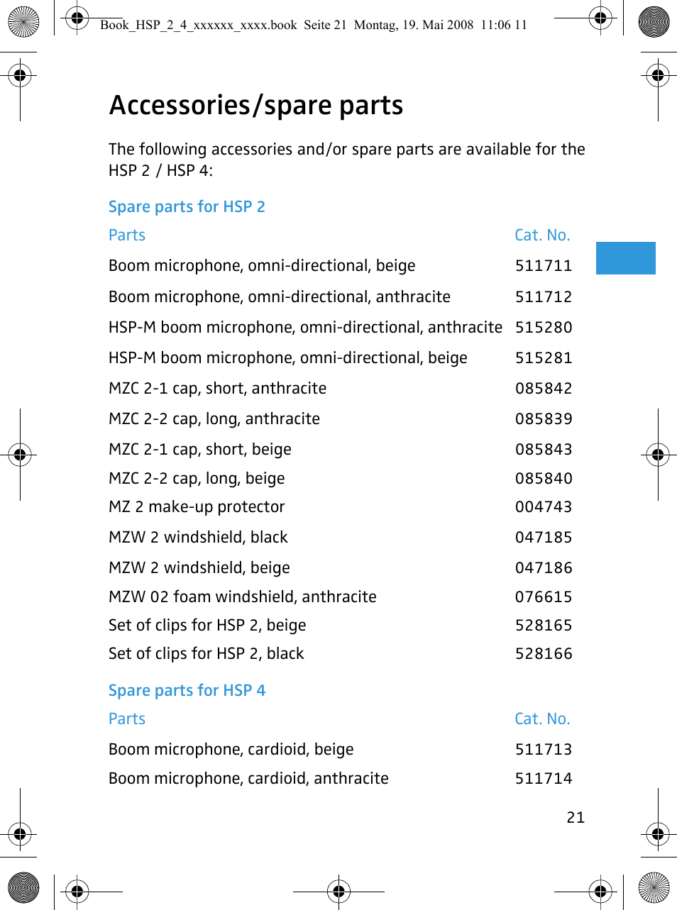 Accessories/spare parts | Sennheiser HSP 4  EN User Manual | Page 22 / 29
