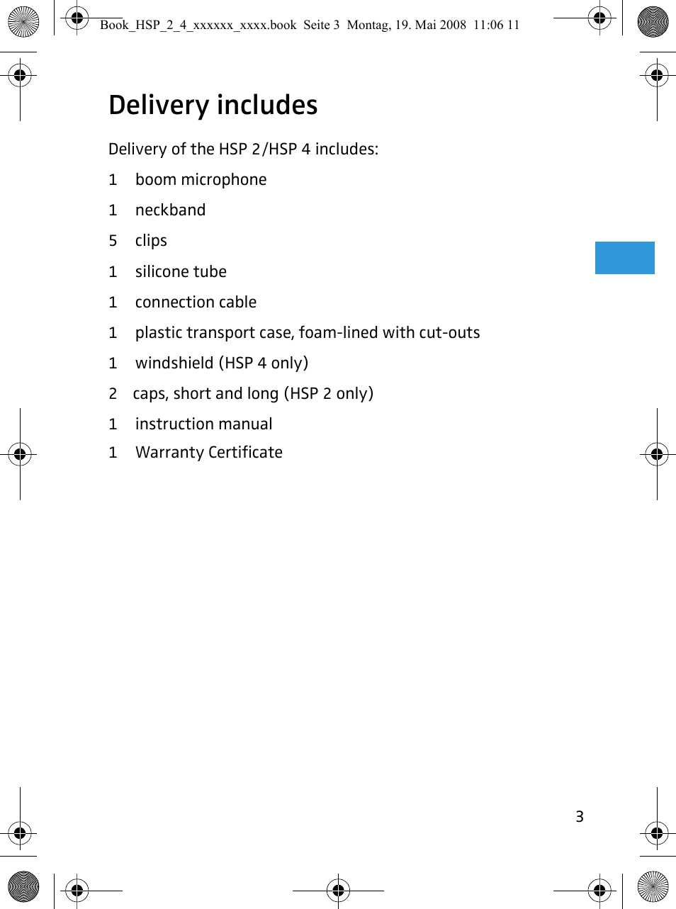 Delivery includes | Sennheiser HSP 4  EN User Manual | Page 4 / 29