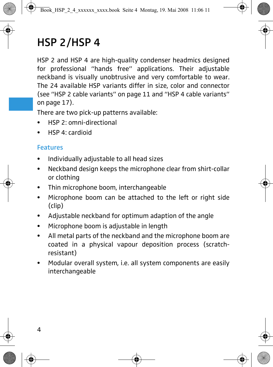 Hsp 2/hsp 4 | Sennheiser HSP 4  EN User Manual | Page 5 / 29