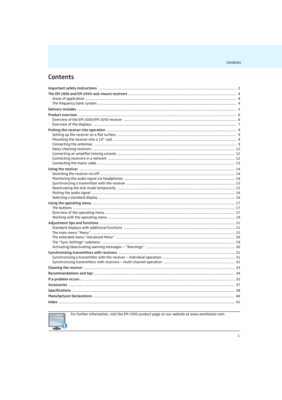 Sennheiser Rack-mount Receivers EM 2050 User Manual | Page 2 / 44