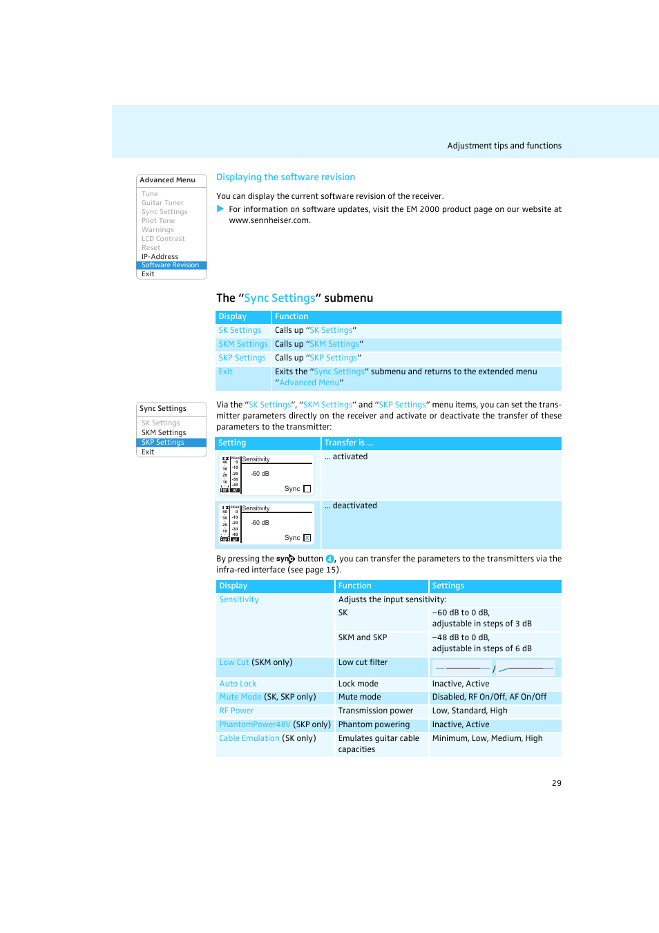 The “sync settings” submenu, The “ sync settings ” submenu | Sennheiser Rack-mount Receivers EM 2050 User Manual | Page 30 / 44