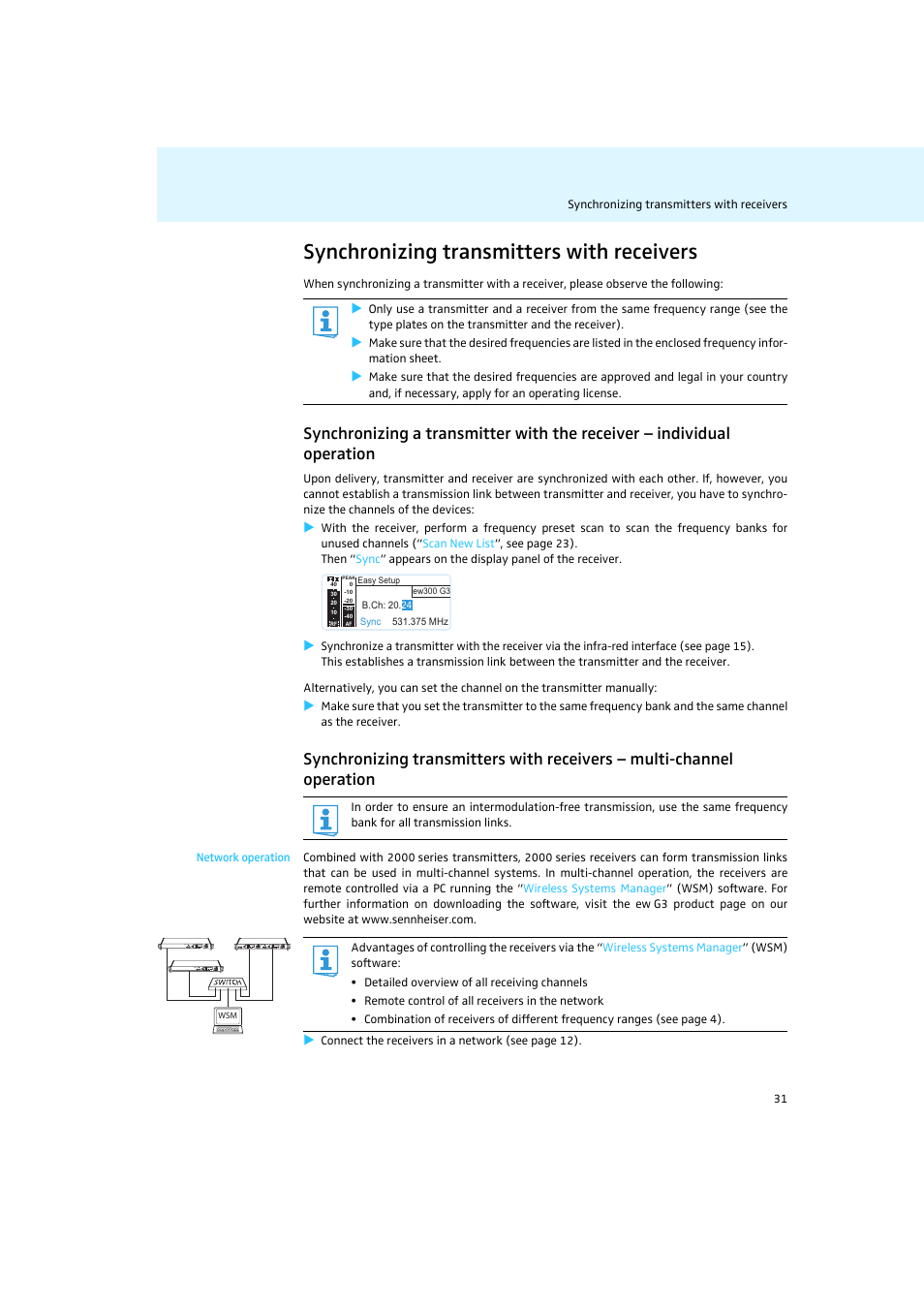 Synchronizing transmitters with receivers | Sennheiser Rack-mount Receivers EM 2050 User Manual | Page 32 / 44
