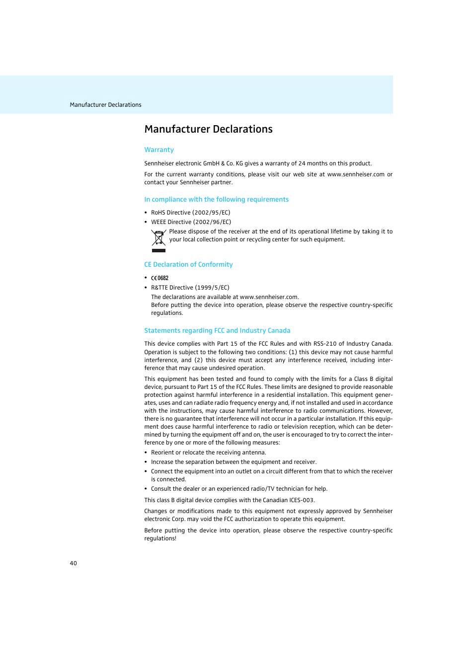 Manufacturer declarations | Sennheiser Rack-mount Receivers EM 2050 User Manual | Page 41 / 44