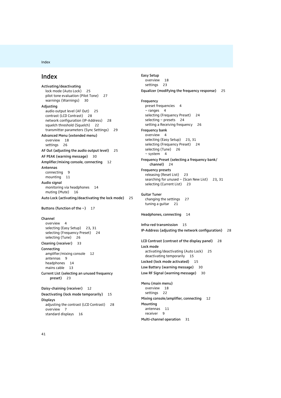 Index | Sennheiser Rack-mount Receivers EM 2050 User Manual | Page 42 / 44