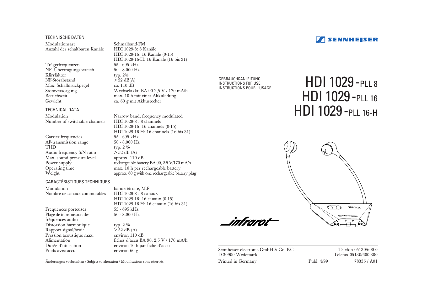 Sennheiser INFRAROT HDI 1029-PLL 16 User Manual | 2 pages
