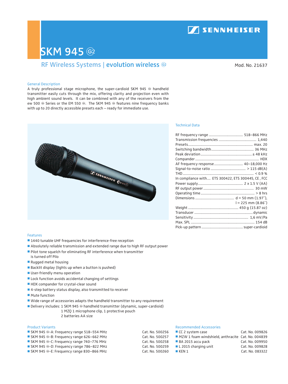 Sennheiser SKM 945 User Manual | 1 page