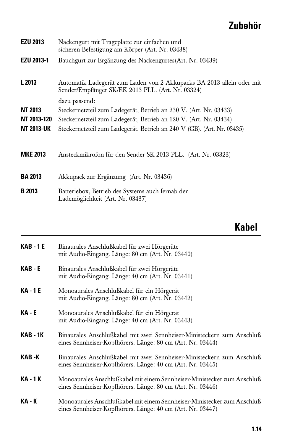 Zubehör, Kabel, Zubehör kabel | Sennheiser System 2013 PLL User Manual | Page 15 / 69