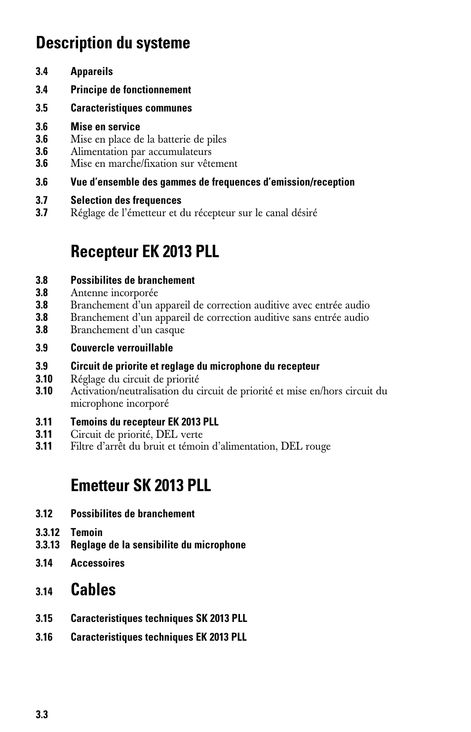 Description du systeme, Recepteur ek 2013 pll, Emetteur sk 2013 pll | Cables | Sennheiser System 2013 PLL User Manual | Page 38 / 69