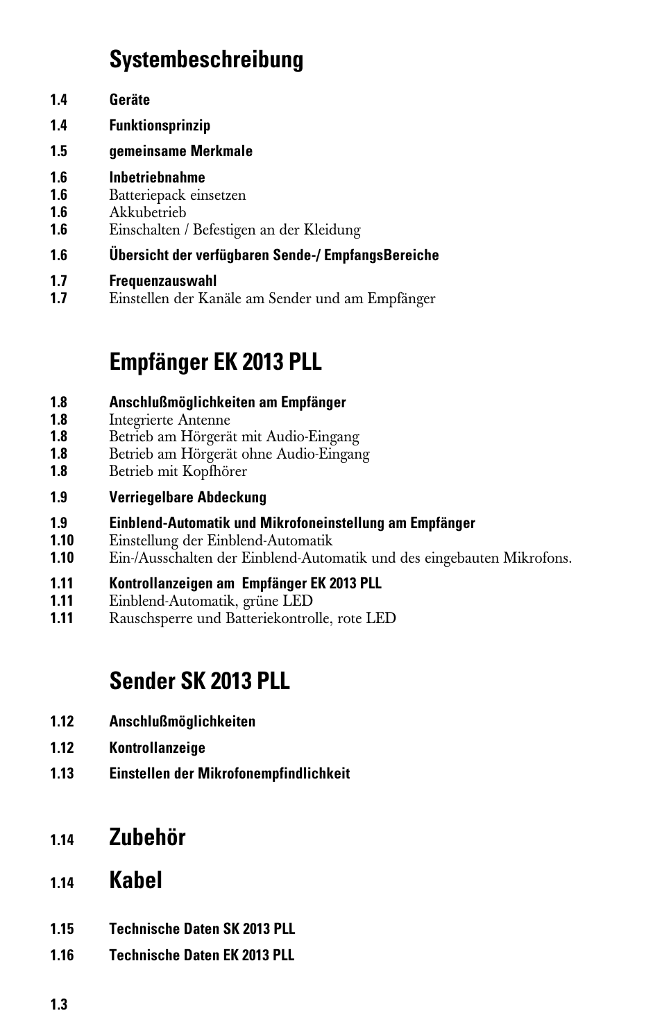 Systembeschreibung, Empfänger ek 2013 pll, Sender sk 2013 pll | Zubehör, Kabel | Sennheiser System 2013 PLL User Manual | Page 4 / 69