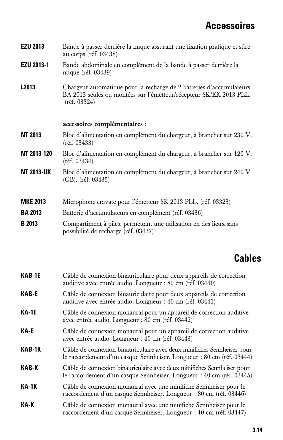 Accessoires, Cables | Sennheiser System 2013 PLL User Manual | Page 49 / 69