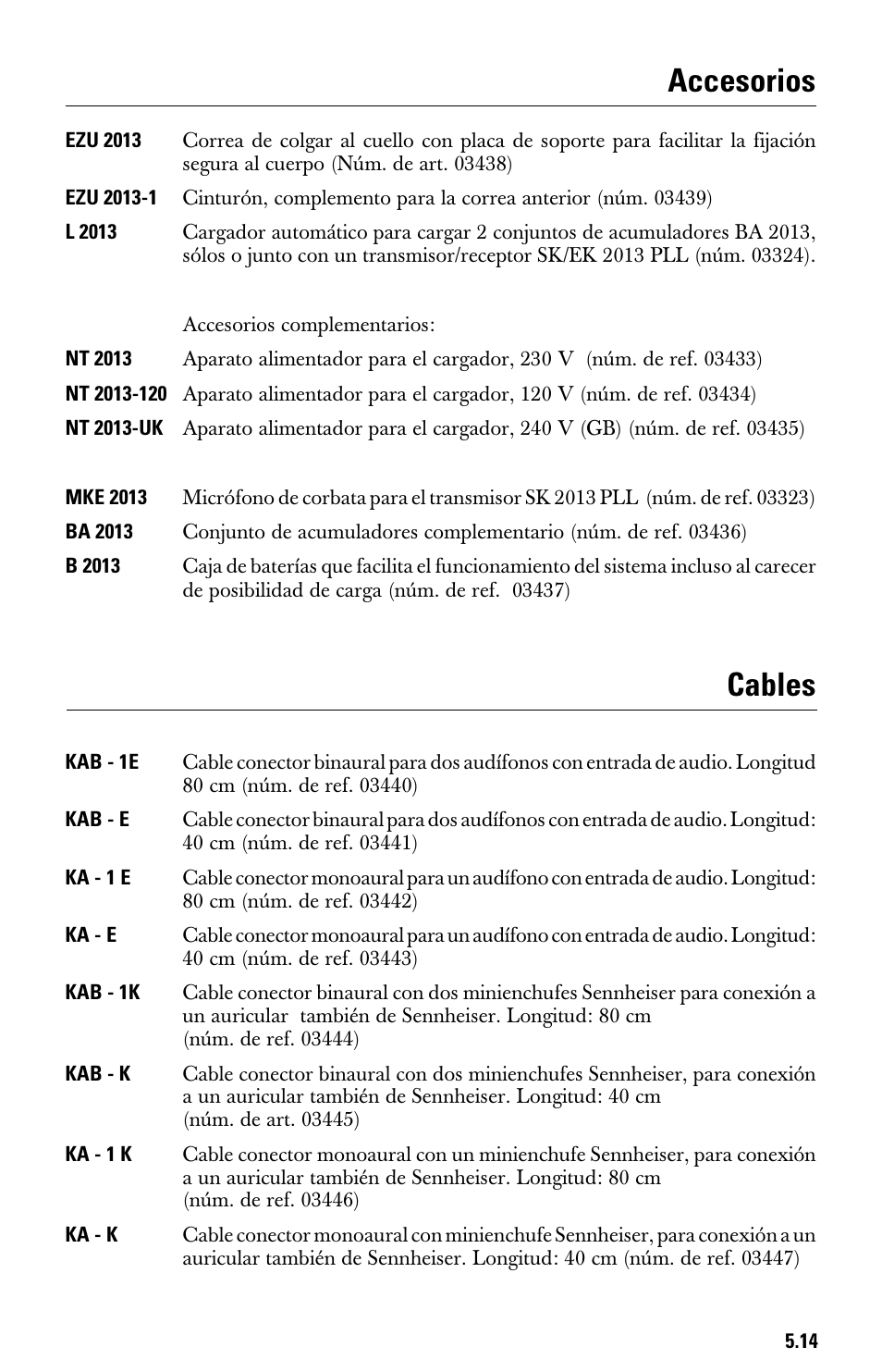Accesorios, Cables | Sennheiser System 2013 PLL User Manual | Page 66 / 69