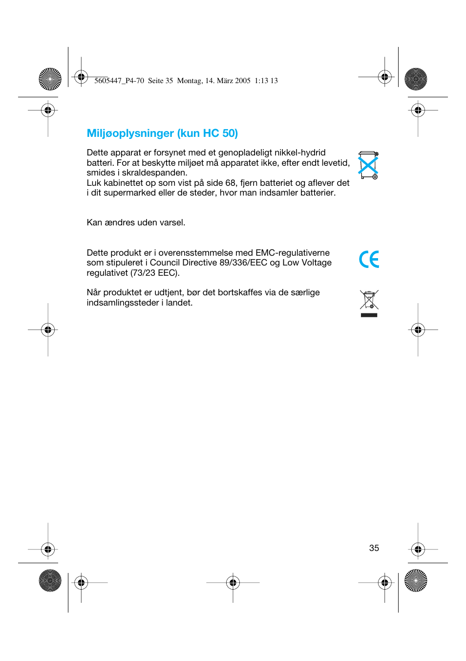 Miljøoplysninger (kun hc 50) | Braun 8595 User Manual | Page 35 / 70