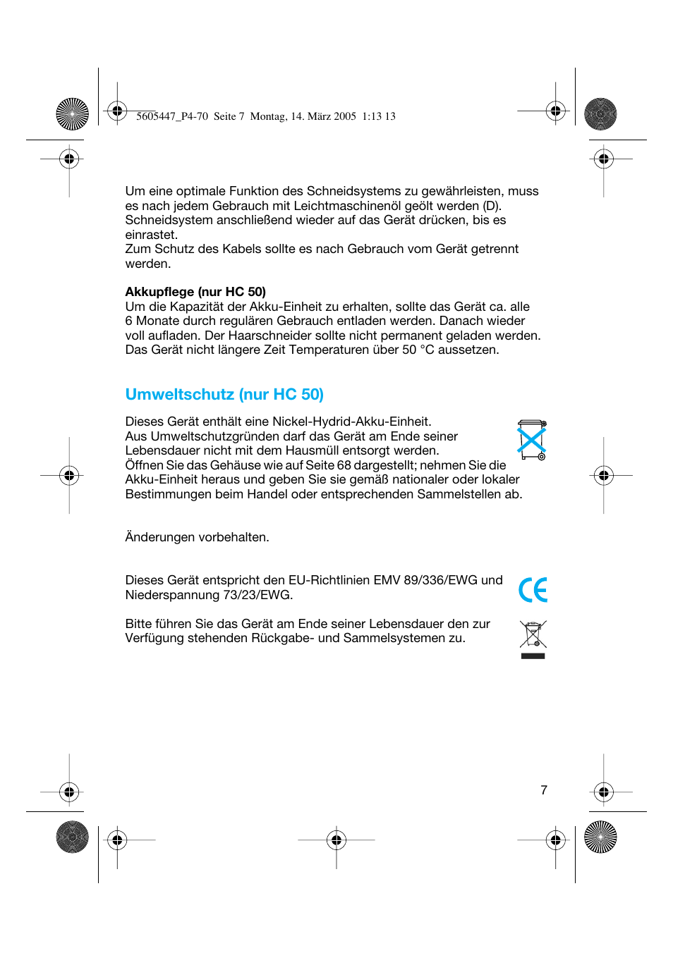 Umweltschutz (nur hc 50) | Braun 8595 User Manual | Page 7 / 70