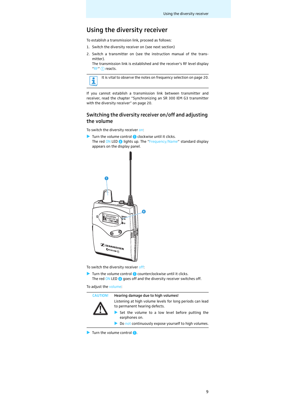 Using the diversity receiver | Sennheiser EK 300 IEM User Manual | Page 10 / 29