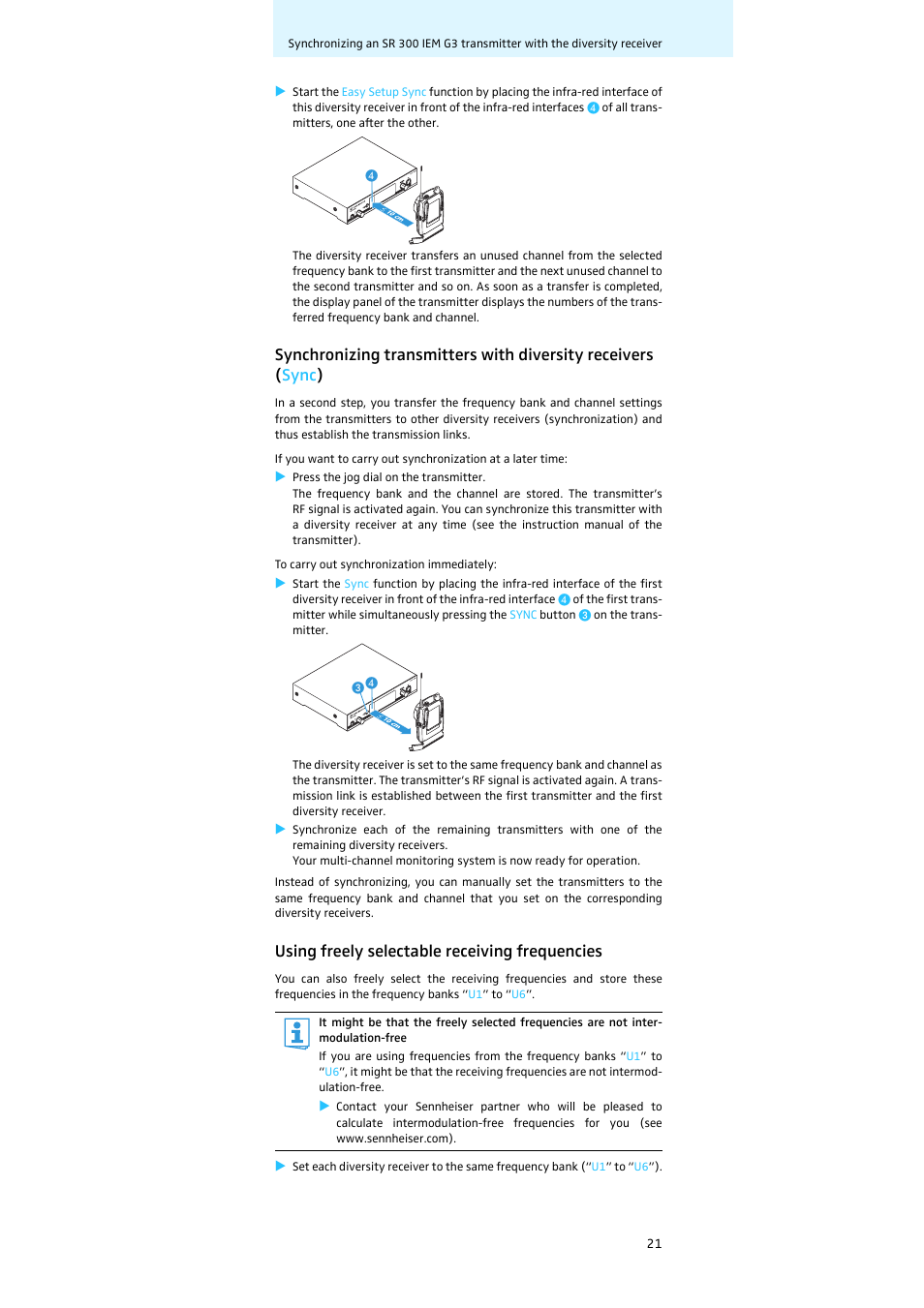 Using freely selectable receiving frequencies | Sennheiser EK 300 IEM User Manual | Page 22 / 29