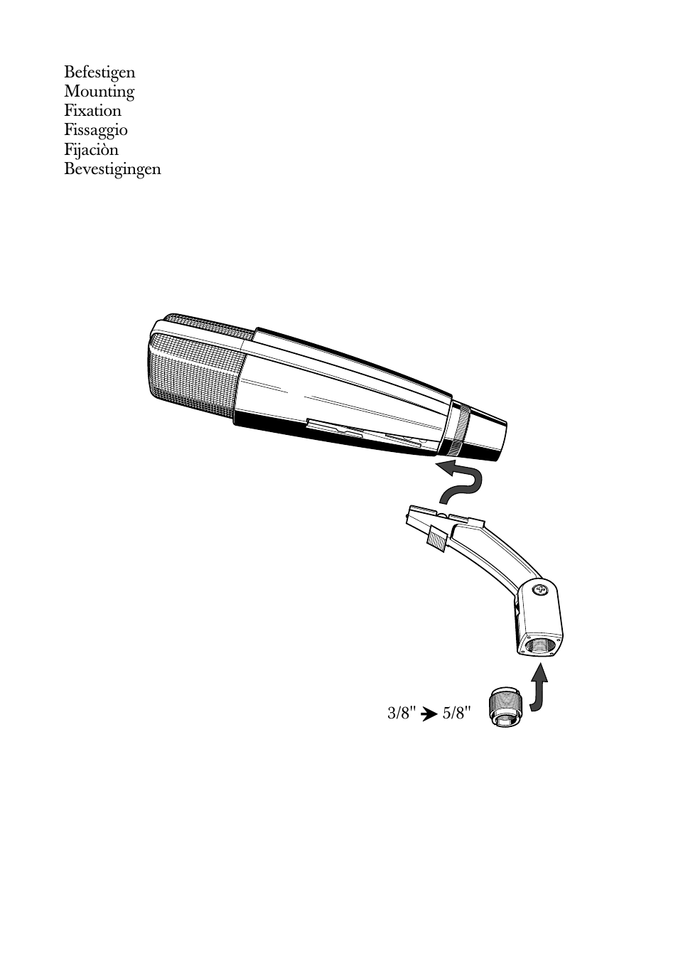 Befestigen, Mounting, Fixation | Fissaggio, Fijaciòn, Bevestigingen | Sennheiser MD 421 II User Manual | Page 9 / 12