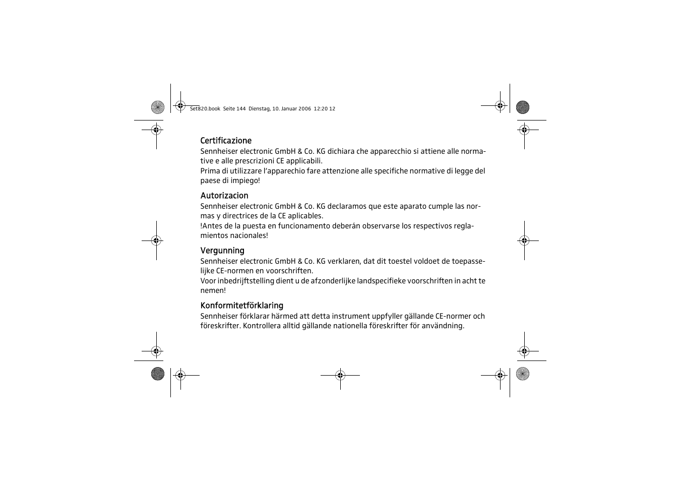Sennheiser Set 820 User Manual | Page 144 / 148