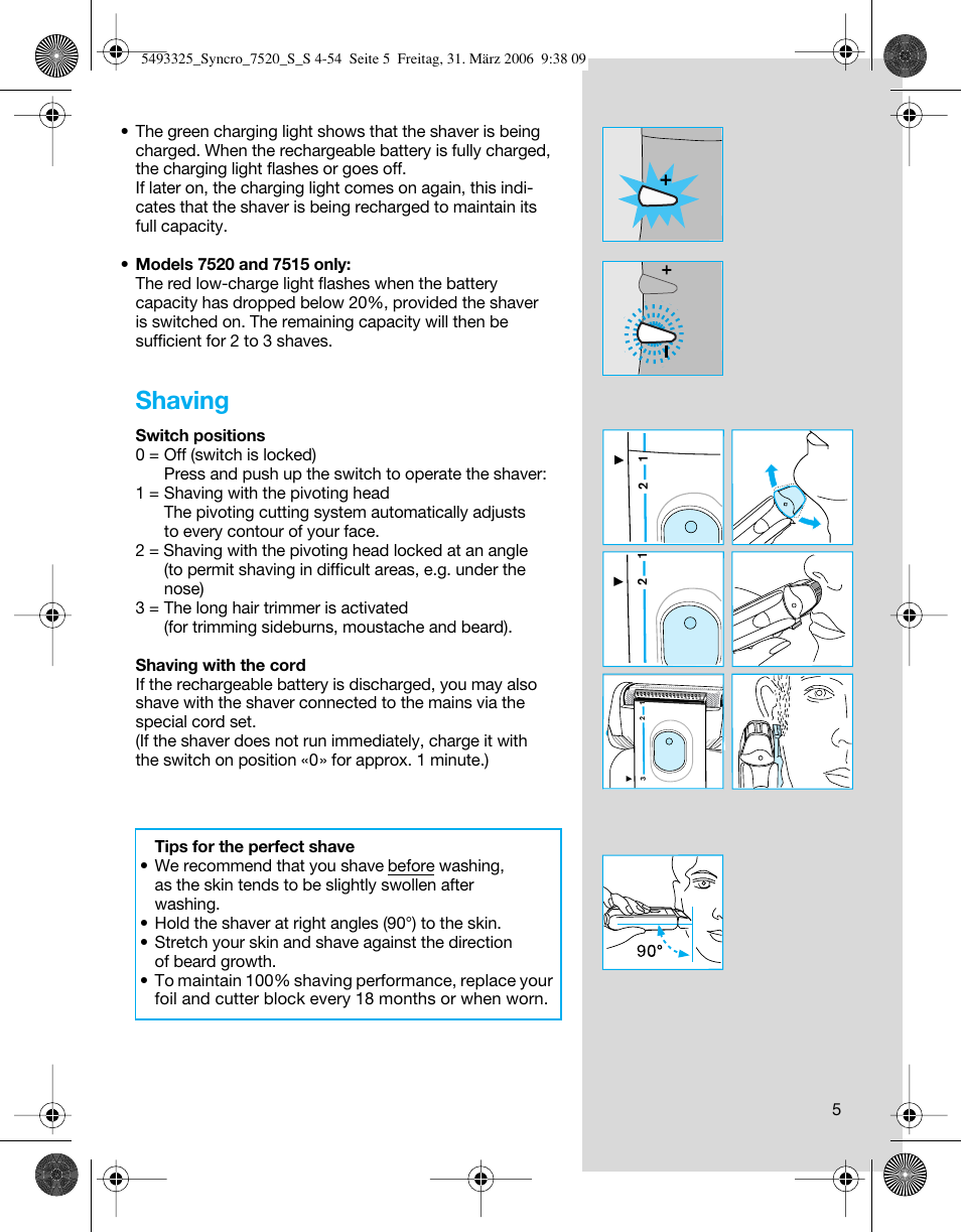 Shaving | Braun 7515 User Manual | Page 5 / 53
