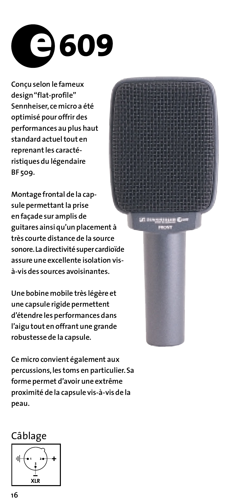 Câblage | Sennheiser E 609 User Manual | Page 16 / 26
