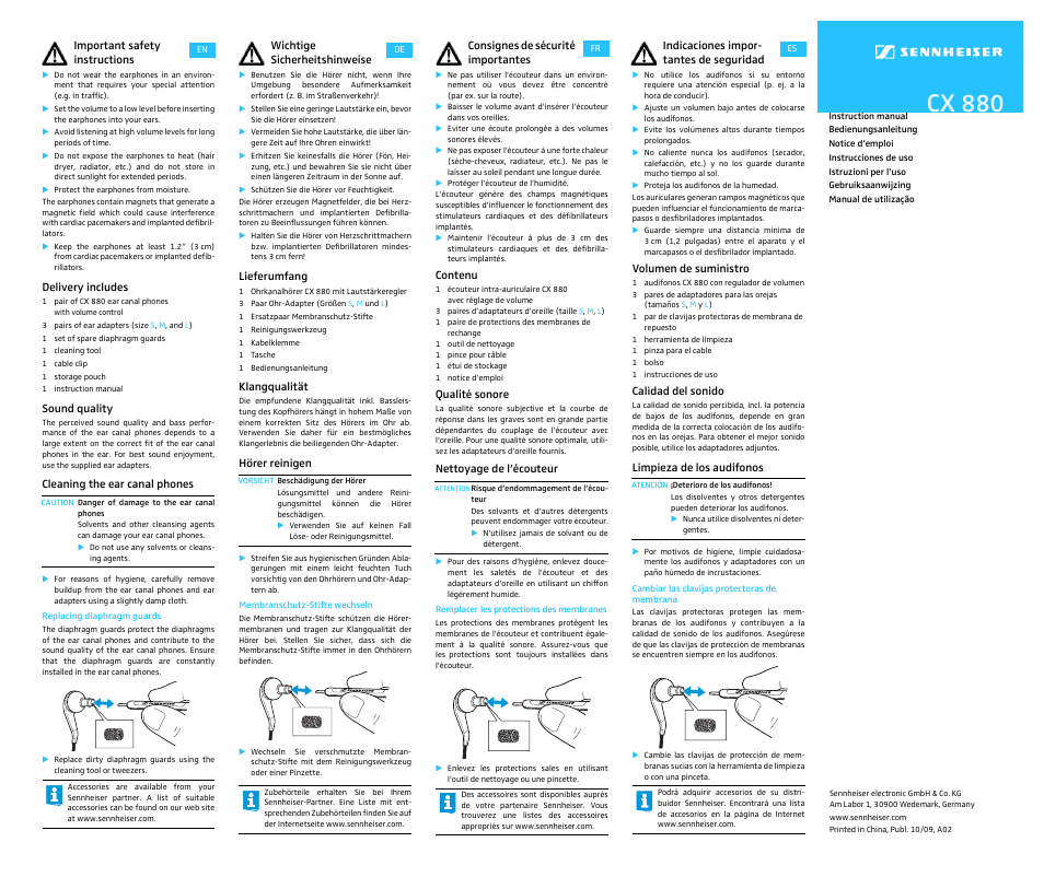 Sennheiser CX 880 User Manual | 2 pages