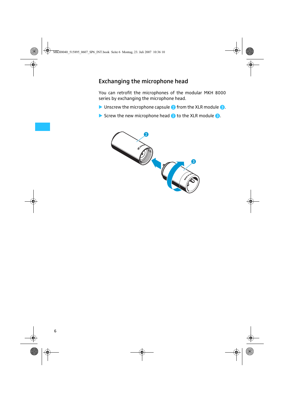 Exchanging the microphone head | Sennheiser MKH 8040 User Manual | Page 8 / 13