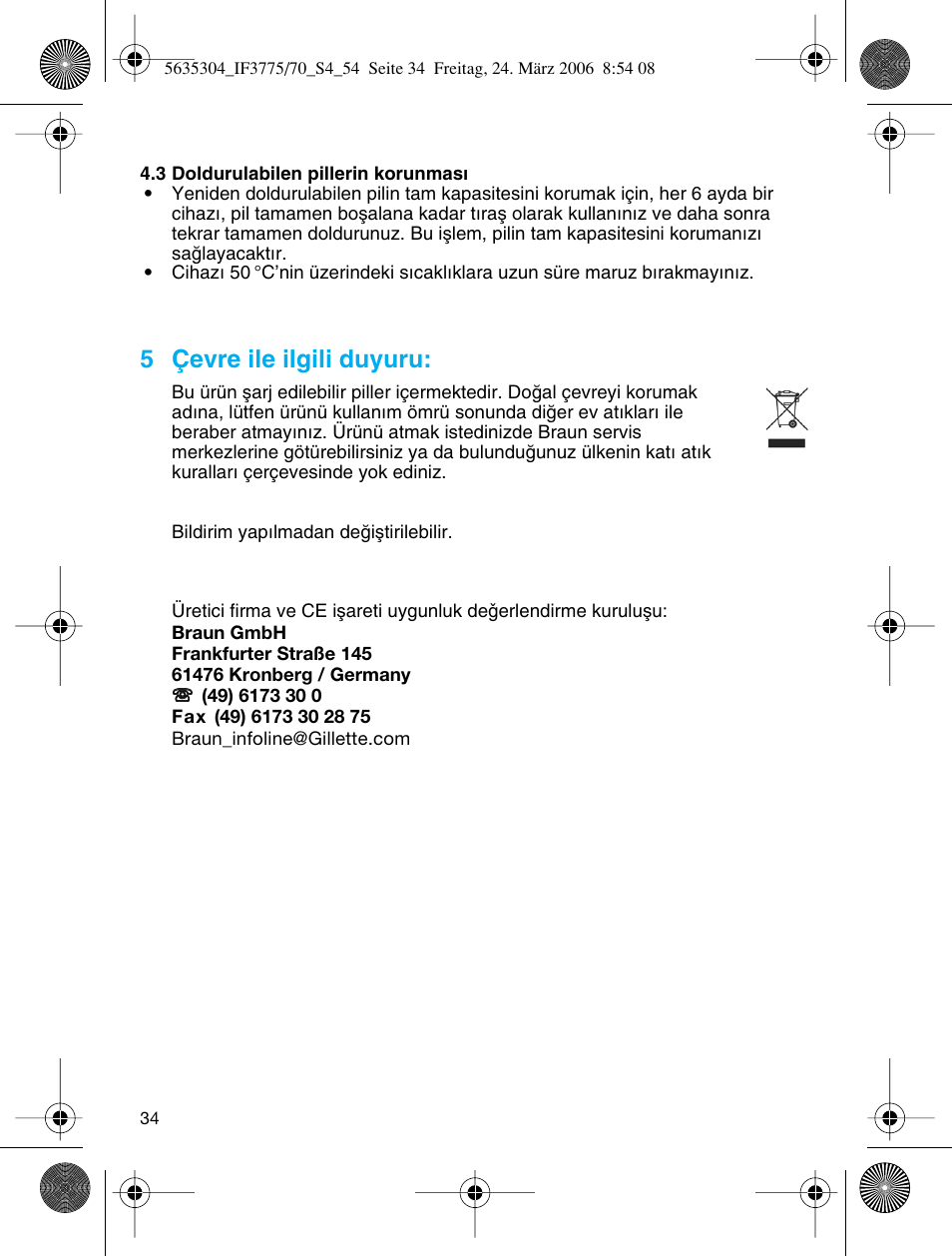 5 çevre ile ilgili duyuru | Braun 3775 User Manual | Page 34 / 50