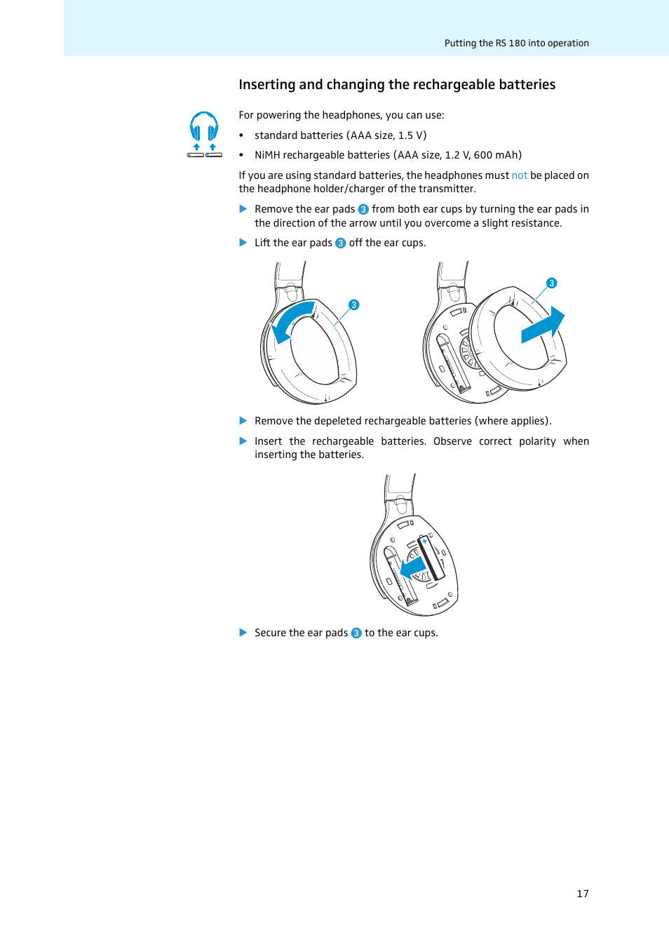 Inserting and changing the rechargeable batteries | Sennheiser 502875 User Manual | Page 18 / 38