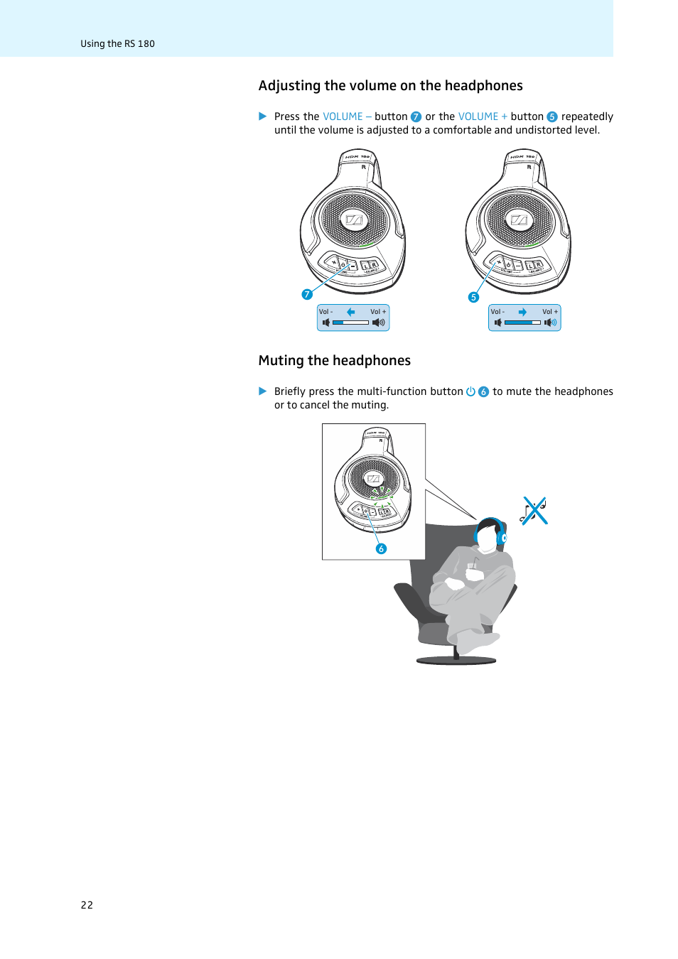 Adjusting the volume on the headphones, Muting the headphones | Sennheiser 502875 User Manual | Page 23 / 38