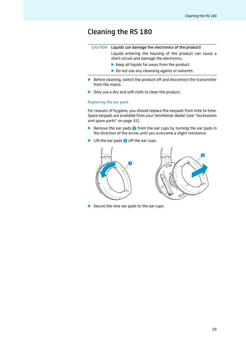 Cleaning the rs 180 | Sennheiser 502875 User Manual | Page 30 / 38