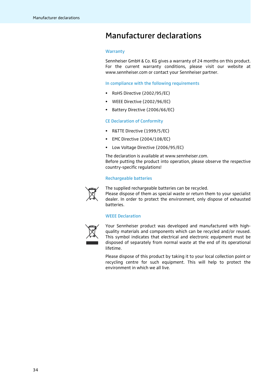 Manufacturer declarations | Sennheiser 502875 User Manual | Page 35 / 38