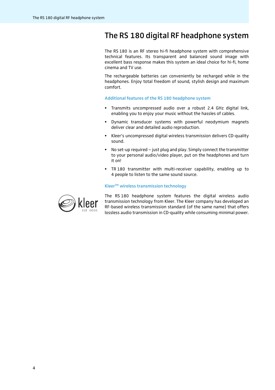 The rs 180 digital rf headphone system | Sennheiser 502875 User Manual | Page 5 / 38